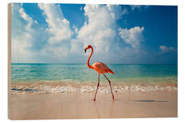 Quadro de madeira Flamingo on the beach