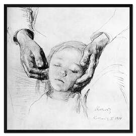 Gerahmter Kunstdruck Kopf eines Kindes in den Händen der Mutter