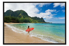 Gerahmter Kunstdruck Surferin auf Maui