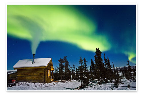 Poster Northern Lights over a hut