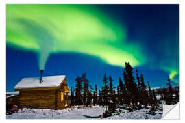 Wall sticker Northern Lights over a hut