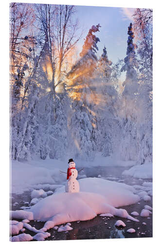 Quadro em acrílico Snowman on a wintry creek