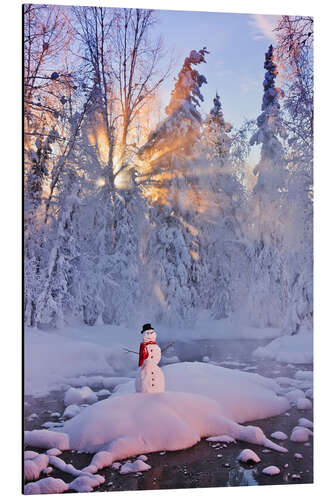 Aluminium print Snowman on a wintry creek