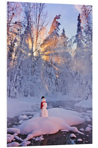 Foam board print Snowman on a wintry creek