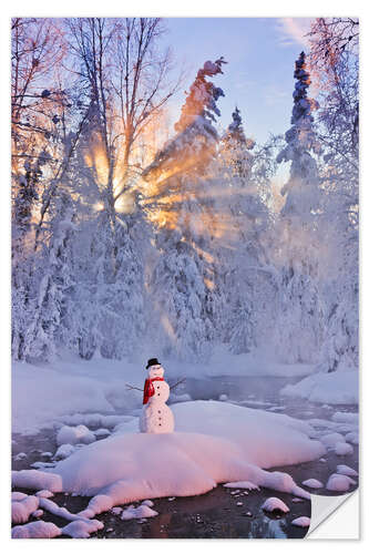 Naklejka na ścianę Snowman on a wintry creek