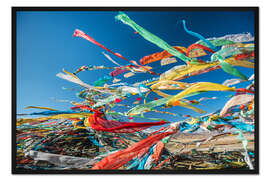 Gerahmter Kunstdruck Tibetische Gebetsfahnen im Wind