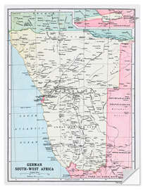 Selvklebende plakat Map Of German South-West Africa 