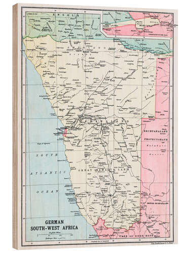 Wood print Map Of German South-West Africa 