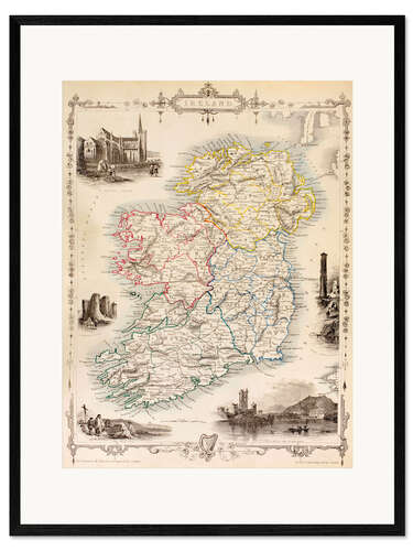 Gerahmter Kunstdruck Karte von Irland von Thomas Wright (18. Jh.)