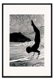 Gerahmter Kunstdruck Surfer und Waikiki