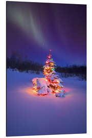 Magnettafel Weihnachtsbaum und Nordlicht