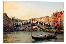 Aluminium print Rialto bridge at sunset with gondola, Venice, Italy