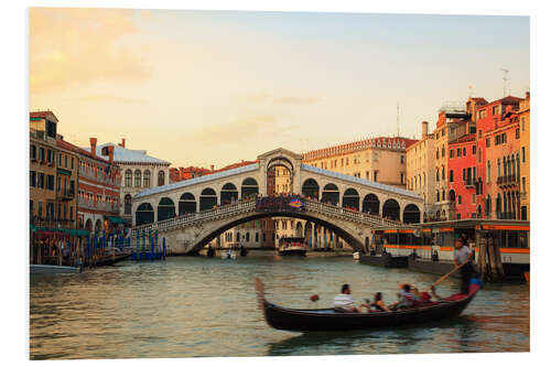 Bilde på skumplate Rialto bridge at sunset with gondola, Venice, Italy