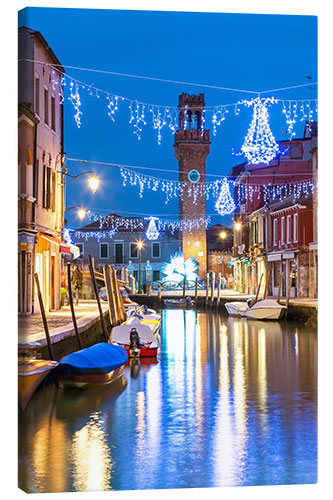 Stampa su tela Canal in Murano at Christmas, Venice