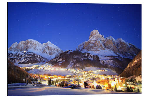 Aluminium print Corvara in Badia at night under mountain peak (Sassongher), Sudtirol, Italy