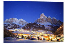 Obraz na PCV Corvara in Badia at night under mountain peak (Sassongher), Sudtirol, Italy