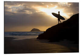 Aluminium print Surfer on Muriwai Beach