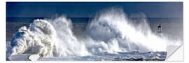 Muursticker Waves crashing on lighthouse