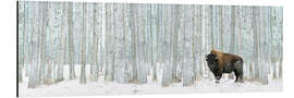 Aluminium print Buffalo Standing In Snow Among Poplar Trees