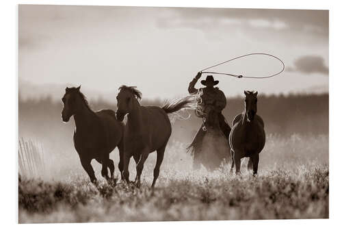 Hartschaumbild Cowboy der Pferde fängt