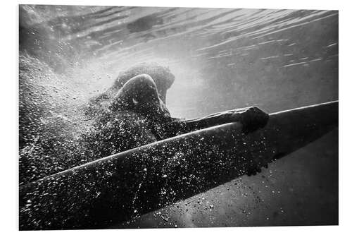 Foam board print Woman on surfboard underwater