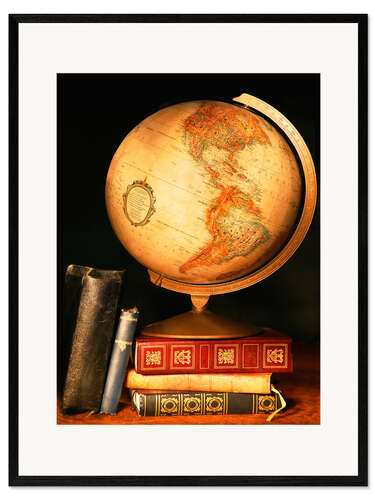Impression artistique encadrée Globe et livres