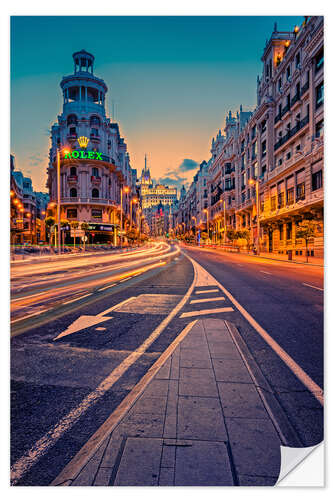 Selvklebende plakat Gran Via at night