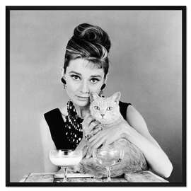 Gerahmter Kunstdruck Frühstück bei Tiffany - Audrey mit Katze