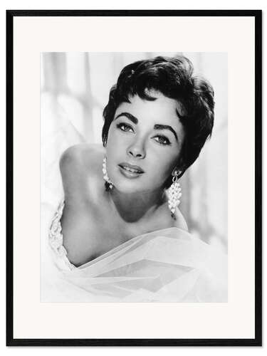 Ingelijste kunstdruk Elizabeth Taylor with Earrings