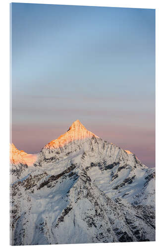 Acrylic print Weisshorn mountain peak at dawn. View from Gornergrat, Zermatt, Switzerland.