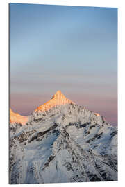 Gallery print Weisshorn mountain peak at dawn. View from Gornergrat, Zermatt, Switzerland.