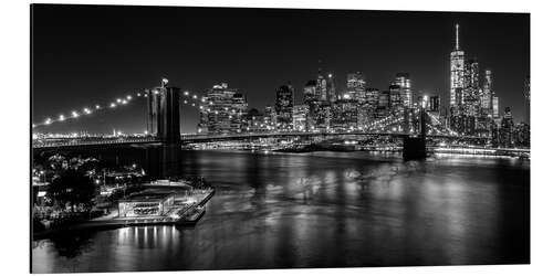 Aluminium print New York City skyline at night, Brooklyn Bridge II