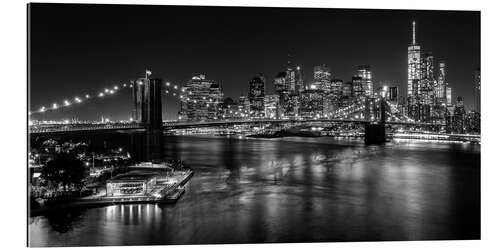 Tableau en plexi-alu Horizon de New York la nuit, pont de Brooklyn II