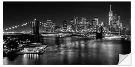 Selvklebende plakat New York City skyline at night, Brooklyn Bridge II