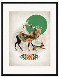 Gerahmter Kunstdruck Hirsch, Vogel und Hase