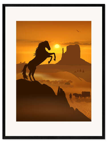 Framed art print The black Mustang