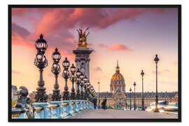 Gerahmter Kunstdruck Brücke Alexandre III und Les Invalides Haube am Sonnenuntergang, Paris, Frankreich