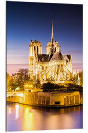 Aluminium print Notre Dame, illuminated at dusk, Paris