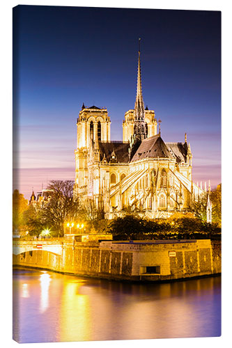 Quadro em tela Notre Dame, illuminated at dusk, Paris