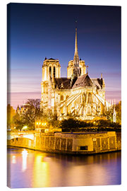 Canvas print Notre Dame, illuminated at dusk, Paris