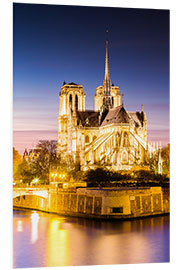 PVC print Notre Dame, illuminated at dusk, Paris