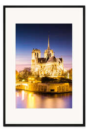 Gerahmter Kunstdruck Kathedrale Notre-Dame de Paris an der Seine, in der Abenddämmerung