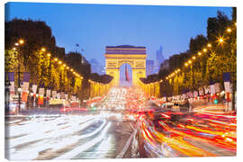 Leinwandbild Champs Elysees und der Arc de Triomphe in der Nacht, Paris, Frankreich