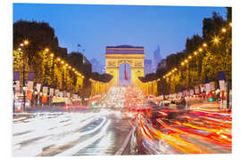 Stampa su PVC Champs-Élysées e Arco di Trionfo di sera, Parigi, Francia