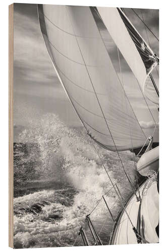 Wood print Sailing black / white