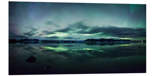 Tableau en PVC Aurore boréale à Jökulsárlón, vue panoramique