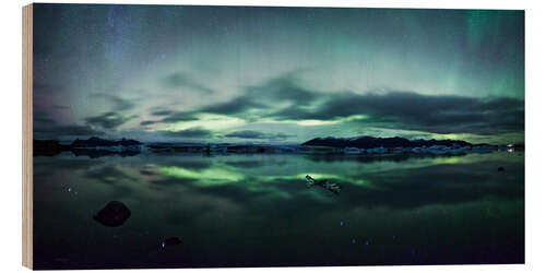 Cuadro de madera Northern Lights Panorama Jokulsarlon