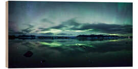 Wood print Northern Lights Panorama Jokulsarlon