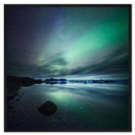 Gerahmter Kunstdruck Nordlichter über Jokulsarlon