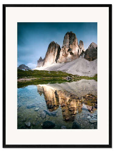 Framed art print Majestic Three Peaks (Tre Cime di Lavaredo) mountains in the Dolomites, Italy